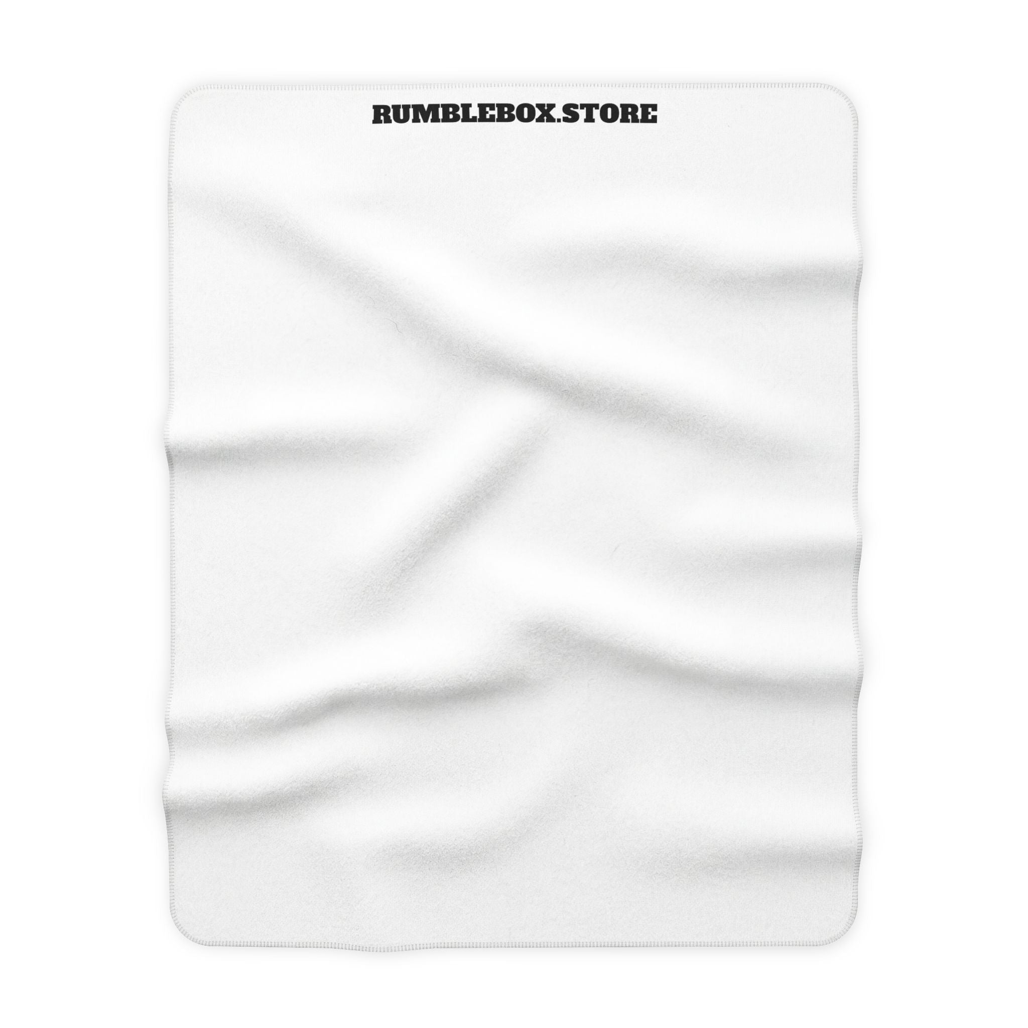 Sherpa Fleece Blanket — Cozy White Plush Throw with 'RUMBLEBOX.STORE' Logo