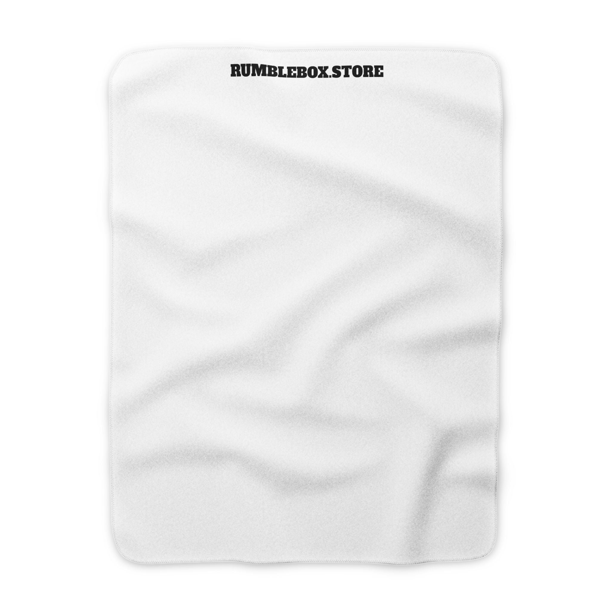 Sherpa Fleece Blanket — Cozy White Plush Throw with 'RUMBLEBOX.STORE' Logo
