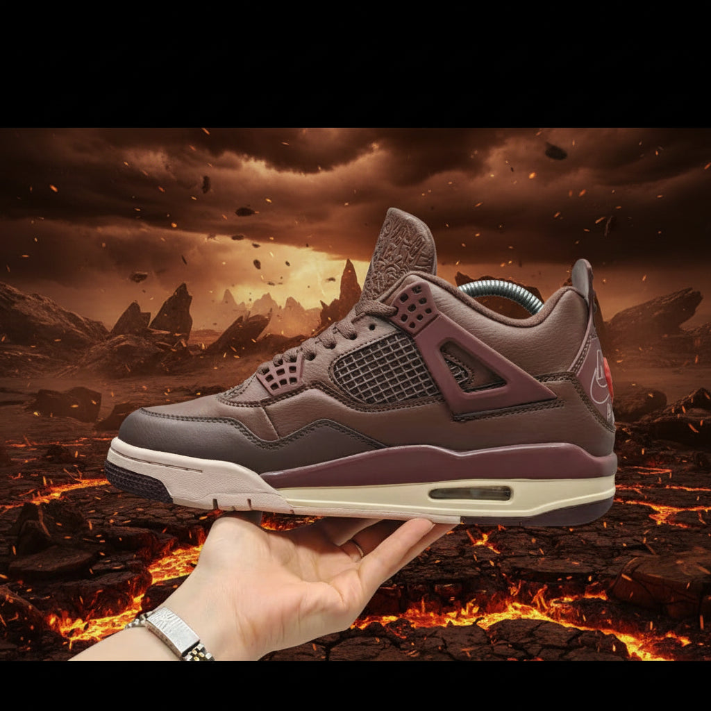 A brown and beige Air Jordan 4 sneaker 