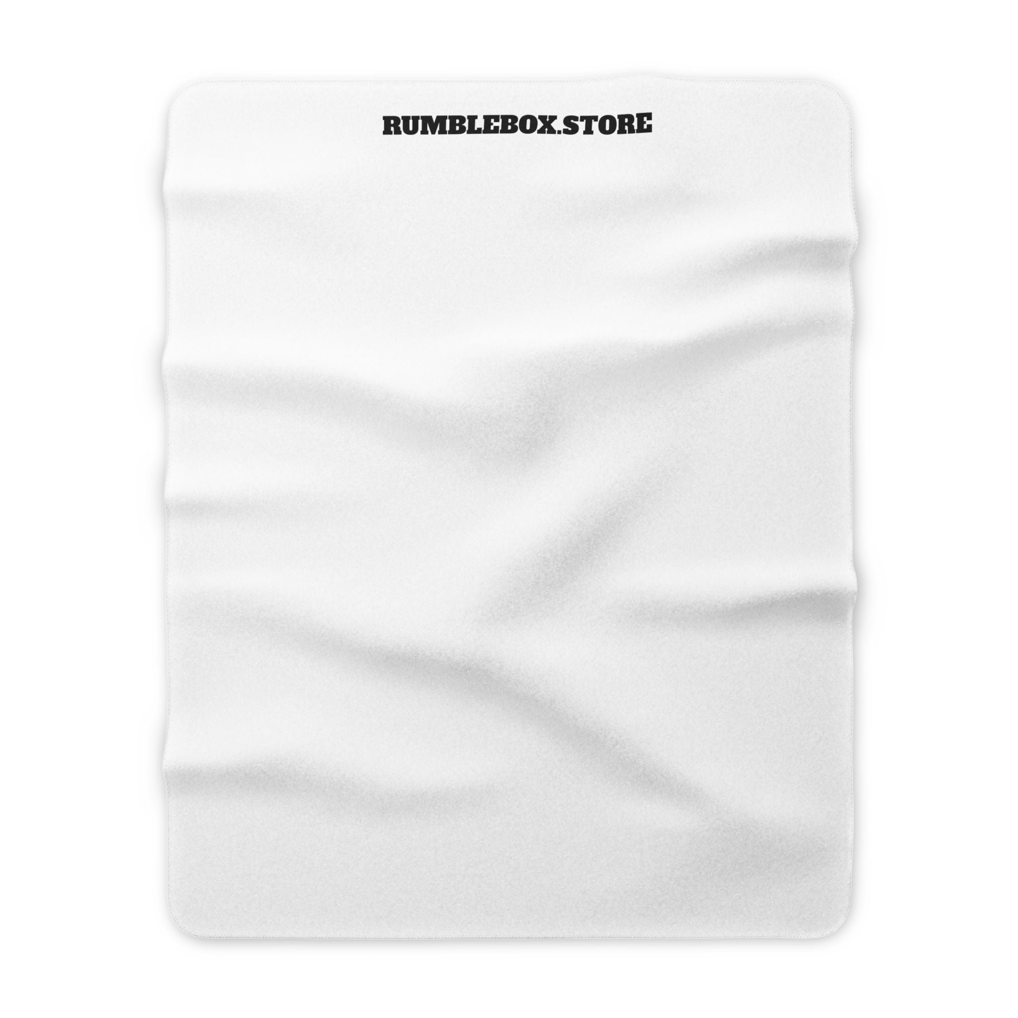 Sherpa Fleece Blanket — Cozy White Plush Throw with 'RUMBLEBOX.STORE' Logo