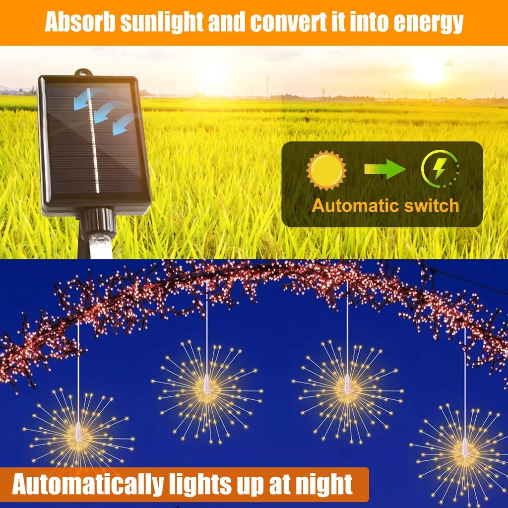 SparkBloom™ Solar Lights 🎆✨ — Firework Glow, Zero Power Cost
