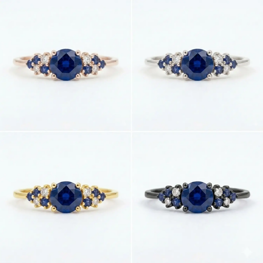 The Celestia • Round Blue Sapphire Cluster Ring