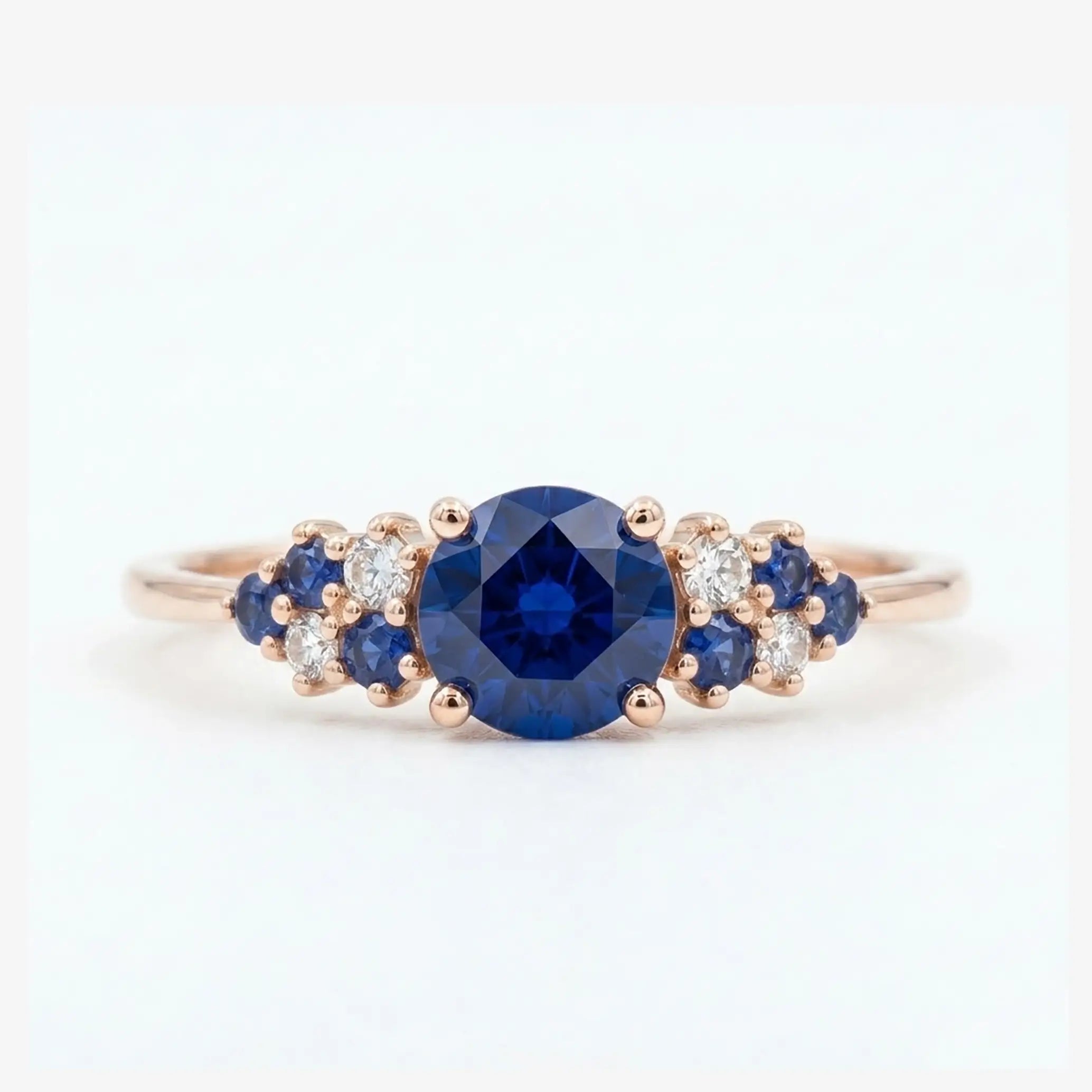 The Celestia • Round Blue Sapphire Cluster Ring